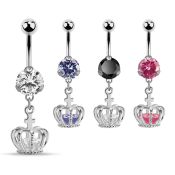 bnrz590 steel casting belly banana w cz dangling crown w cz