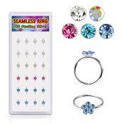 box w 24 silver seamless nose hoop w crystal flowers 