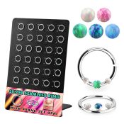 brnhm53 board w silver seamless septum ring w a prong sent opals