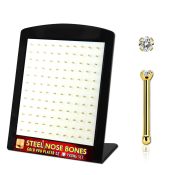brs124 display w gold plated steel nose bones w 1.5mm clear czs