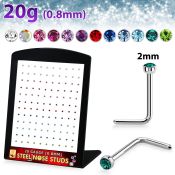 brs133m surgical steel nose studs round mixed color gem tops