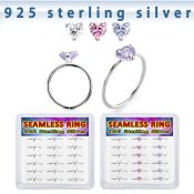 bxnhmx5 silver seamless nose ring hoop 22g heart color cz 18