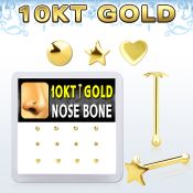 dginb10 10kt gold nose bone with star, heart and disc gold tops 
