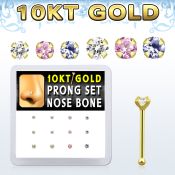 dginb12 box w 10kt gold nose bones w 1.5 2 mm round cz tops