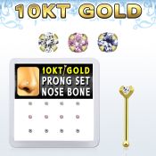 dginb2 10kt gold nose bone with prong round cz stone