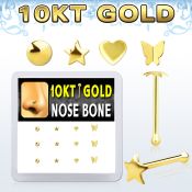 dginb9 10kt gold nose bone with assorted shaped tops