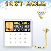 dgisc5 box w 10kt gold nose screws w prong set 3mm heart cz 