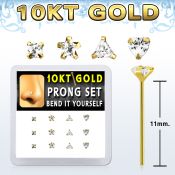 dgiys13 box w 12 10kt gold bend it nose studs w mixed shape czs