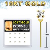 dgiys25 box w 12 10kt gold bend it nose studs w 2mm round czs