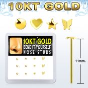 dgiys26 box w 12 10kt gold bend it nose stud w mixed shaped top