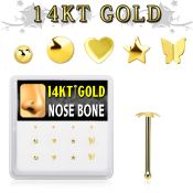 dgnb16 box w 14kt gold nose bones w mixed plain tops