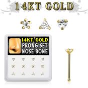 dgnb20 box w 14kt gold nose bones w 3mm cz in mixed shapes