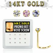 dgsc27 box w 14kt gold nose screw w prong set 2mm mix color czs