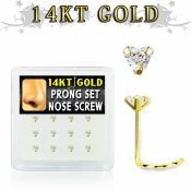 dgsc5 box w 14kt gold nose screws w prong set 3mm heart cz 