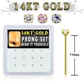 dgys4 box w 14kt gold bend it nose studs w prong set 1.5mm cz 
