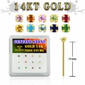 dgys8 box w 14kt gold bend it nose studs w 2mm real gem stones