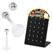 display w 24 bio flex labrets w 3mm clear jewel ball top 