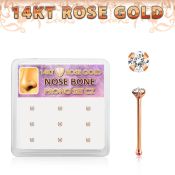 drnb6 box w 14kt rose gold nose bones w 2mm round cz stones