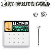 dwnb11 box w 14kt white gold nose bone w prong set 1.5 2mm cz
