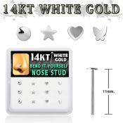 dwys18 box w 14kt white gold bend it nose studs w mix plain top