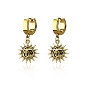 erg726 gold steel huggies earrings w a sun dangling