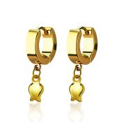 erg767 gold stainless steel huggies earrings w dangling tulip 