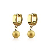 ergfot8 gold steel huggies earrings w 8mm ball w frosted effect