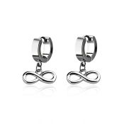 erh618 steel huggies earrings w dangling infinity symbol