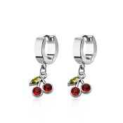 erhchz steel huggies earrings w dangling crystal cherry design
