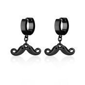erk518 black steel huggies earrings w dangling up mustache