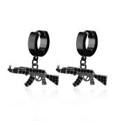 erk631 black steel huggies earrings w dangling black ak47
