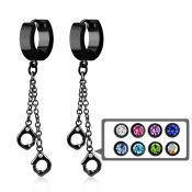 erk652 black steel huggies earrings w dangling handcuffs