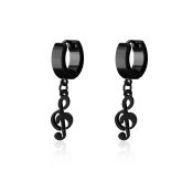 erk709 black steel huggies earrings dangling black musical note