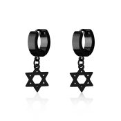 erkdsr black steel huggies earrings w dangling david star