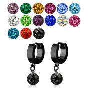 erkfr8 black steel huggies w dangling 8mm multi crystal ball