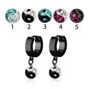 erkfry8 black steel huggie dangling ying yang multi crystal ball