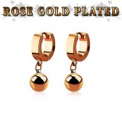 errbt8 rose gold steel huggies earrings w dangling 8mm ball