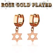 errdsr rose gold steel huggies earrings w dangling david star