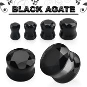 fgsd black agate stone double flare ear plug faceted cut