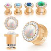 fttscpco rose gold pvd screw fit steel tunnel synthetic opal