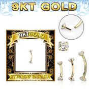 g9bnz 9kt yellow gold curved barbell threadless push in cz