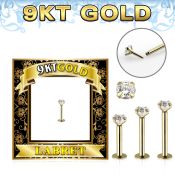 g9lbz 9kt yellow gold labret stud 16g threadless push in cz
