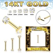 gbbz 14 k gold threadless push in barbell 16g cz prong set