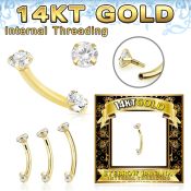 gbnfazi 14 k gold curved barbell 16g internal threaded top