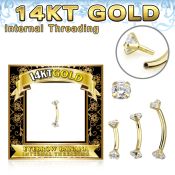 gbnzi 14kt yellow gold eyebrow curved barbell cz internal