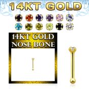 gbzsm1b 14kt gold nose bone, 20g w 1.5mm round prong set cz