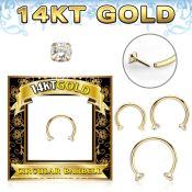 gcbz 14karat yellow gold horseshoe 16g threadless push in cz