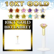 gibizsm bioflex labret with push in gold top w star prong cz
