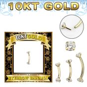 gibnz 10k gold eyebrow banana w thread less top w cz stones