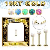 gilbo 10k gold labret w thread less top w synthetic opal